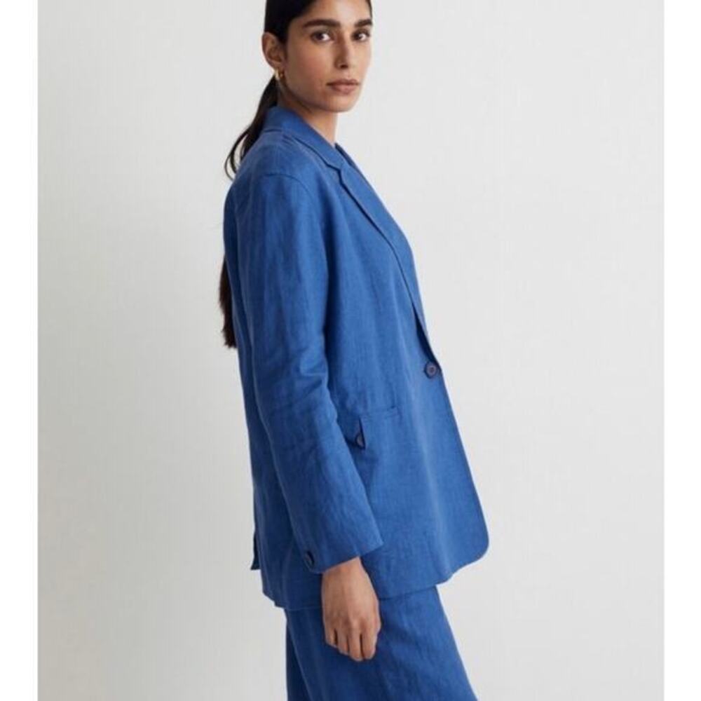 Madewell Double Breasted Crossover Blazer in 100%‎ Linen in Bluestone Small